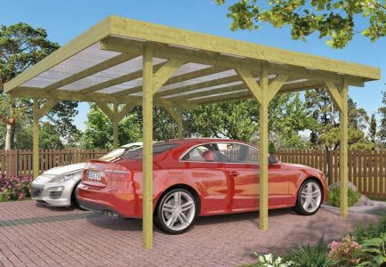 Carport Dubbel met PVC dakplaten grenen groen gei L500xB600